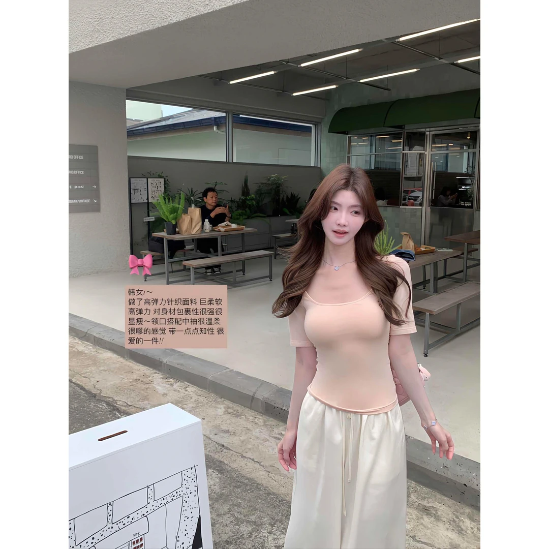 白水女 版型超好T 天丝羊毛T恤修身显瘦高级感纯欲上衣B50651345