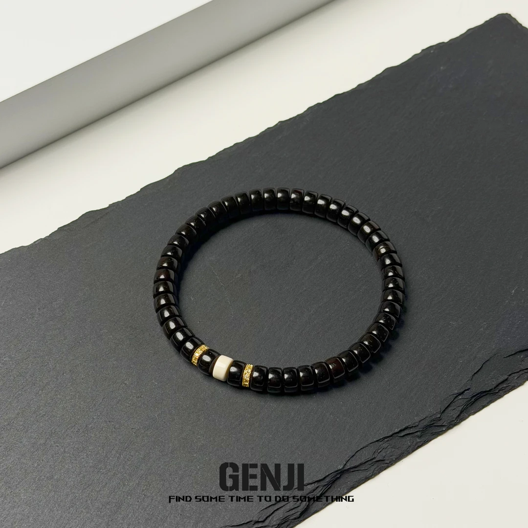 7*4mm精工直切椰蒂满钻搭配款文玩手串单圈男女生小众黑色