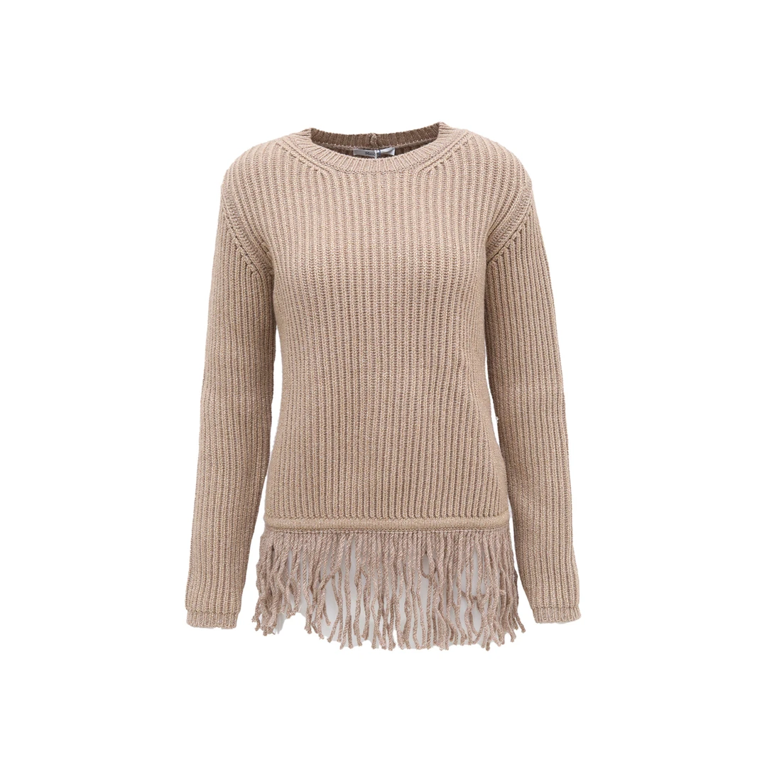 99新 MaxMara 流苏毛衣 S 驼色 绵羊毛/山羊绒 P244378040