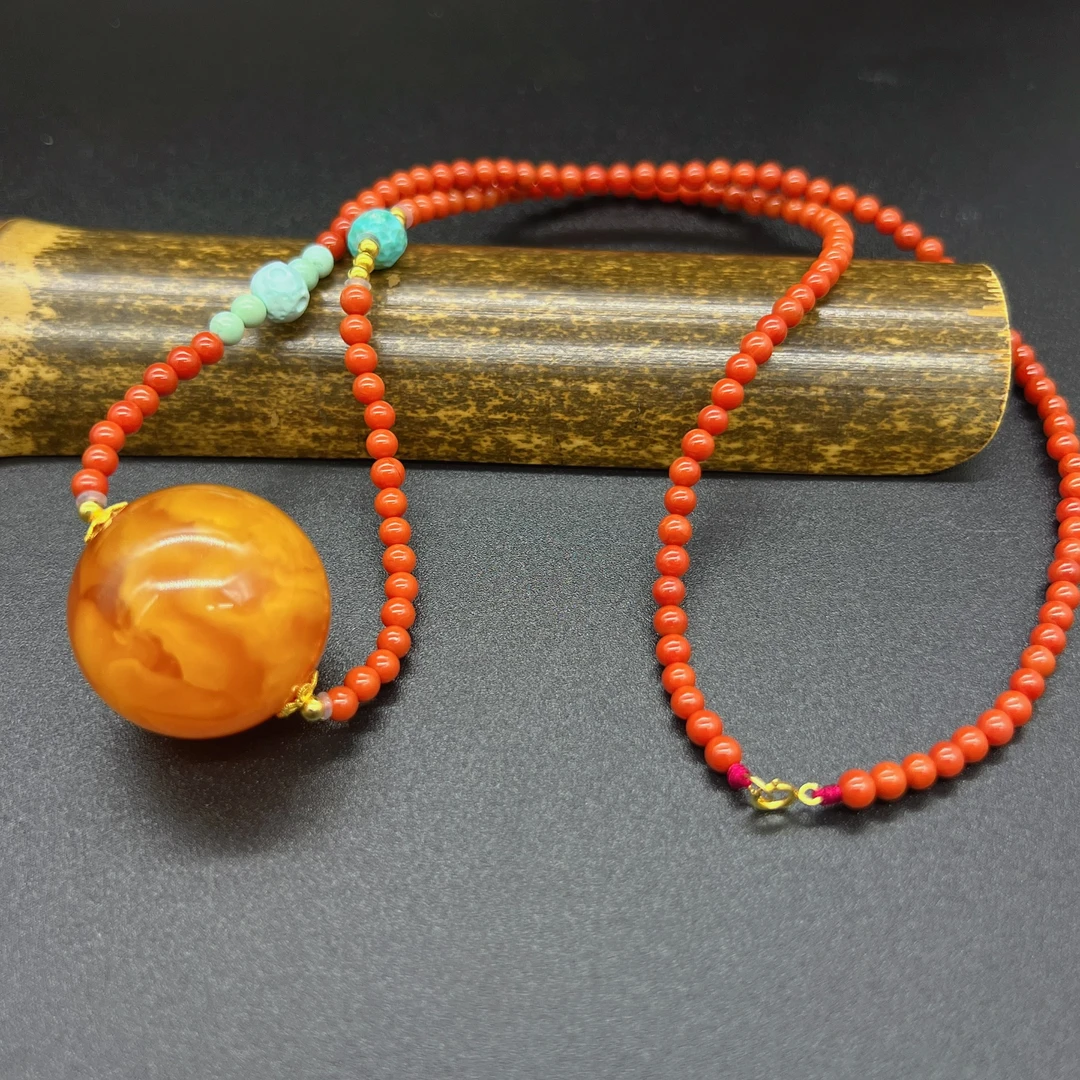 【景旺】【丽丽专属】24mm+18K*金老蜡单珠南红锁骨链