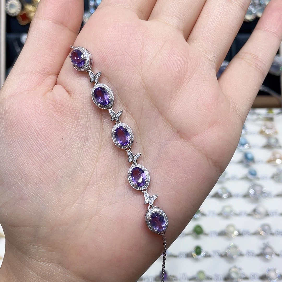 开****手链银S925镶嵌紫晶