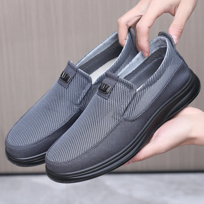 夏季老北京布鞋男网鞋透气舒适软底防滑中老年一脚蹬休闲宽松爸爸