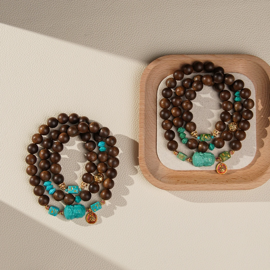 沉香沉水白奇楠1.0DIY18k绿松三面观音（多样性发其一）（60）CBQ00