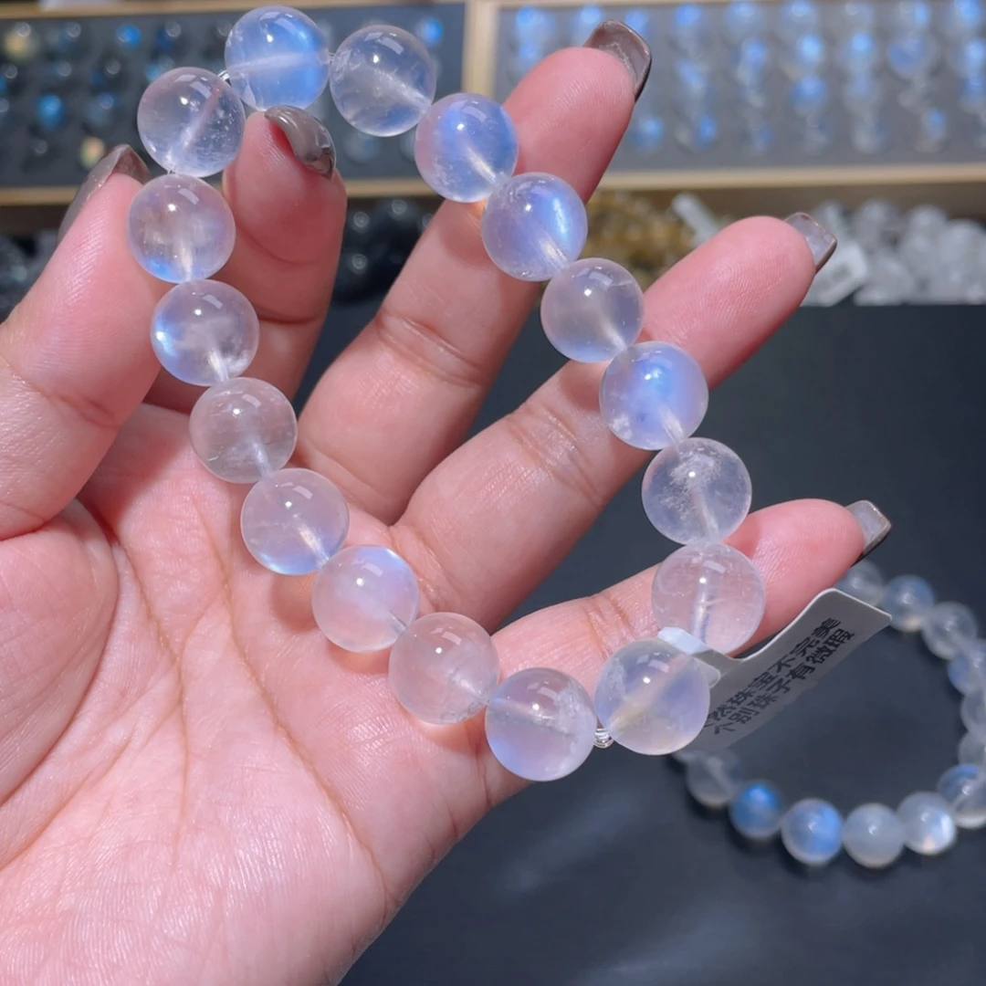 玉***心手链长石未镶嵌蓝月光手链12mm