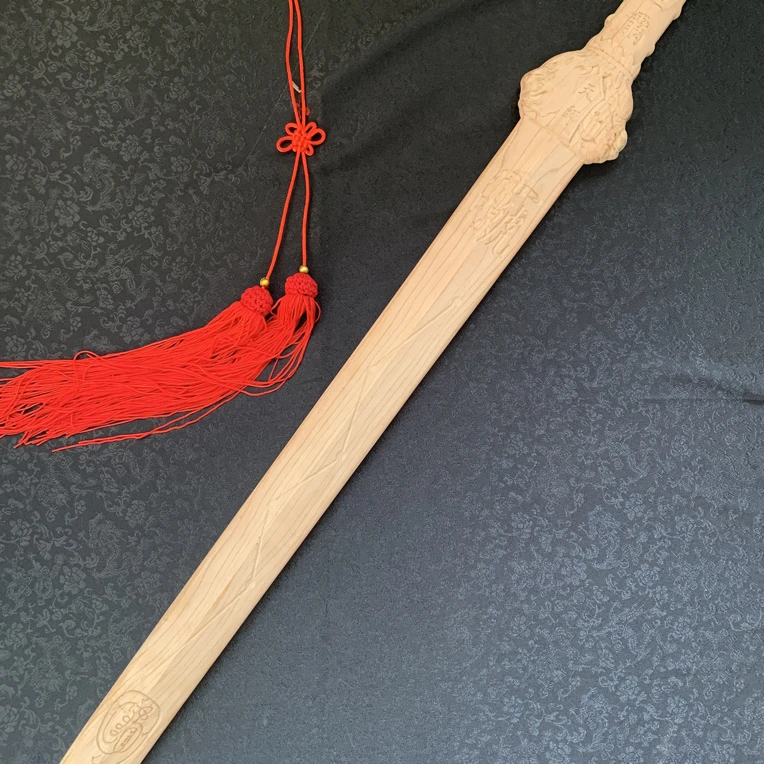 桃木老料龙虎景震剑整木一体雕刻道家用品