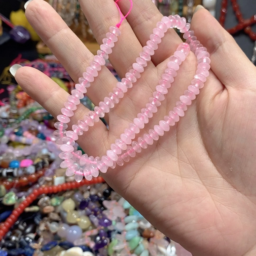 丶***佬玛瑙/玉髓未镶嵌珠宝半成品粉晶算盘一条卡6mm