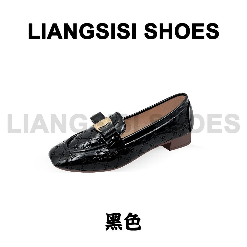 梁思思SHOES2025夏季新款复古方头蝴蝶结单鞋-9257