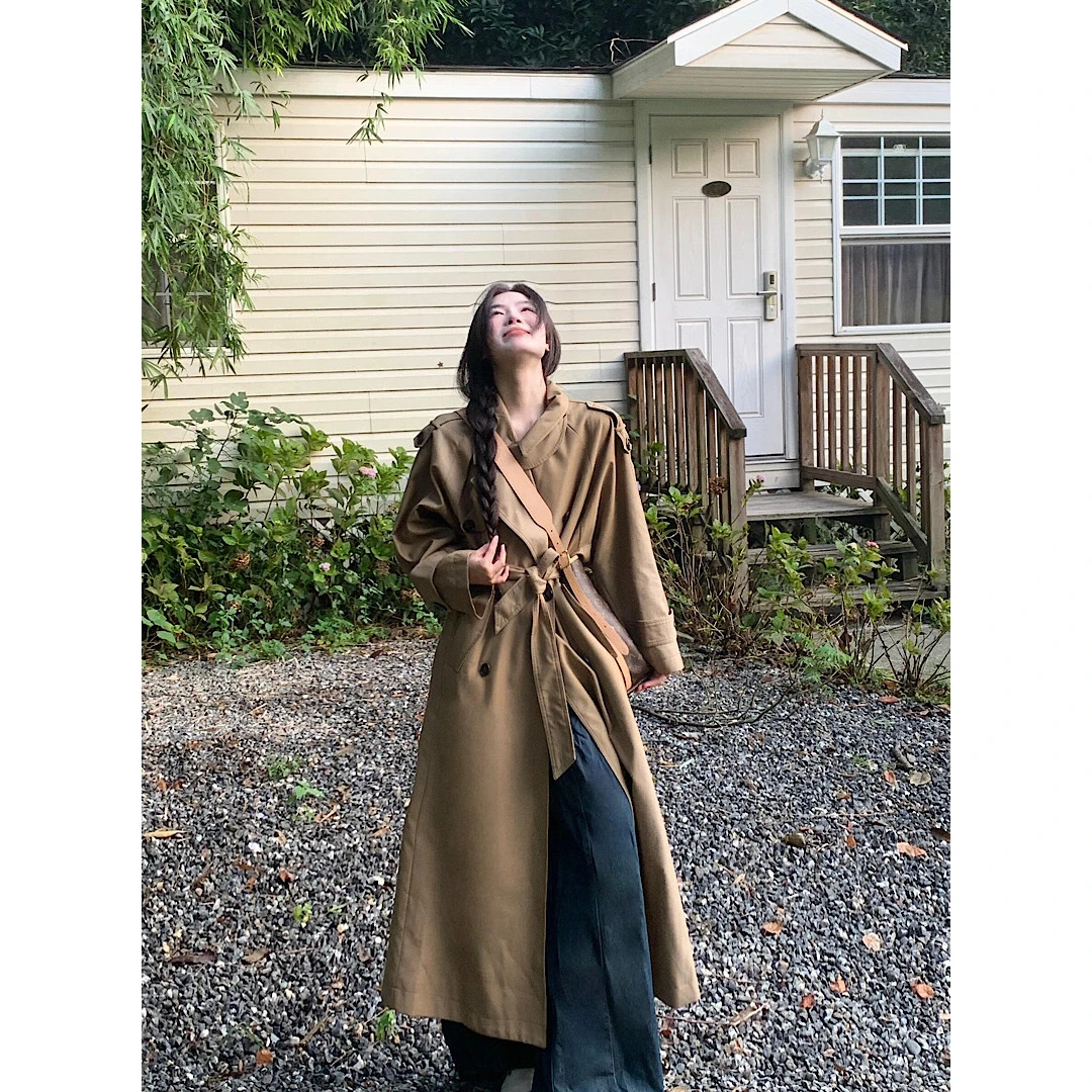 苏音SUYIN 英伦风复古廓形大翻领双排扣长款气质风衣外套女2025秋