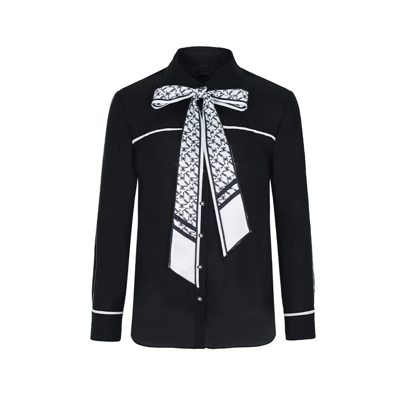 【品牌】商场同款斜纹醋酸丝滑不易皱领结衬衫N048A33521