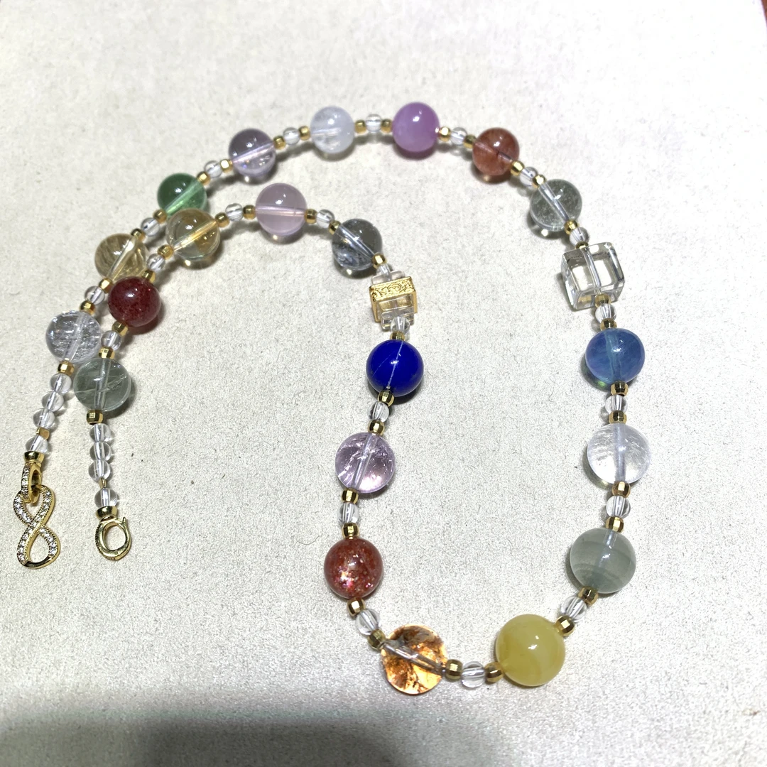 天然10mm左右多宝满天星水晶手工项链彩虹时尚彩色串珠多样性发一