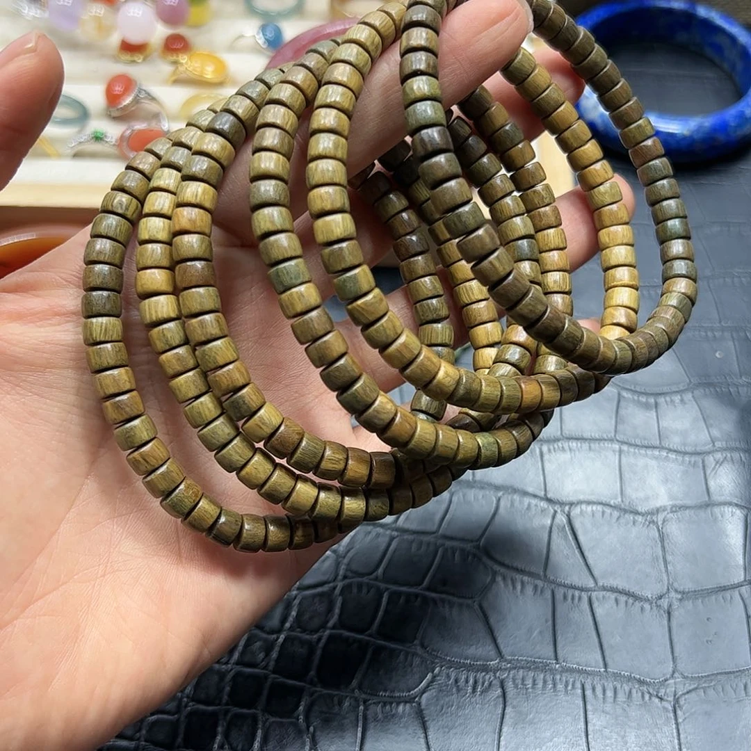 烟晶手链银S925镶嵌绿檀木手链