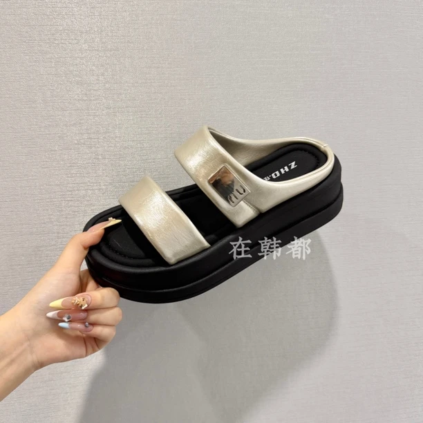 【ZHD】现货！踩屎感～松糕厚底2025新款夏季休闲百搭一字拖鞋女16885