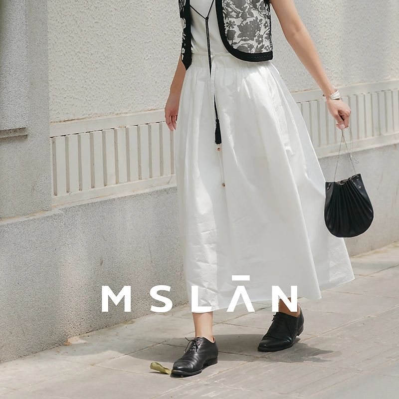 MSLAN/商场同款2025年夏季新款小白裙100棉腰头抽褶半裙MGBQ262