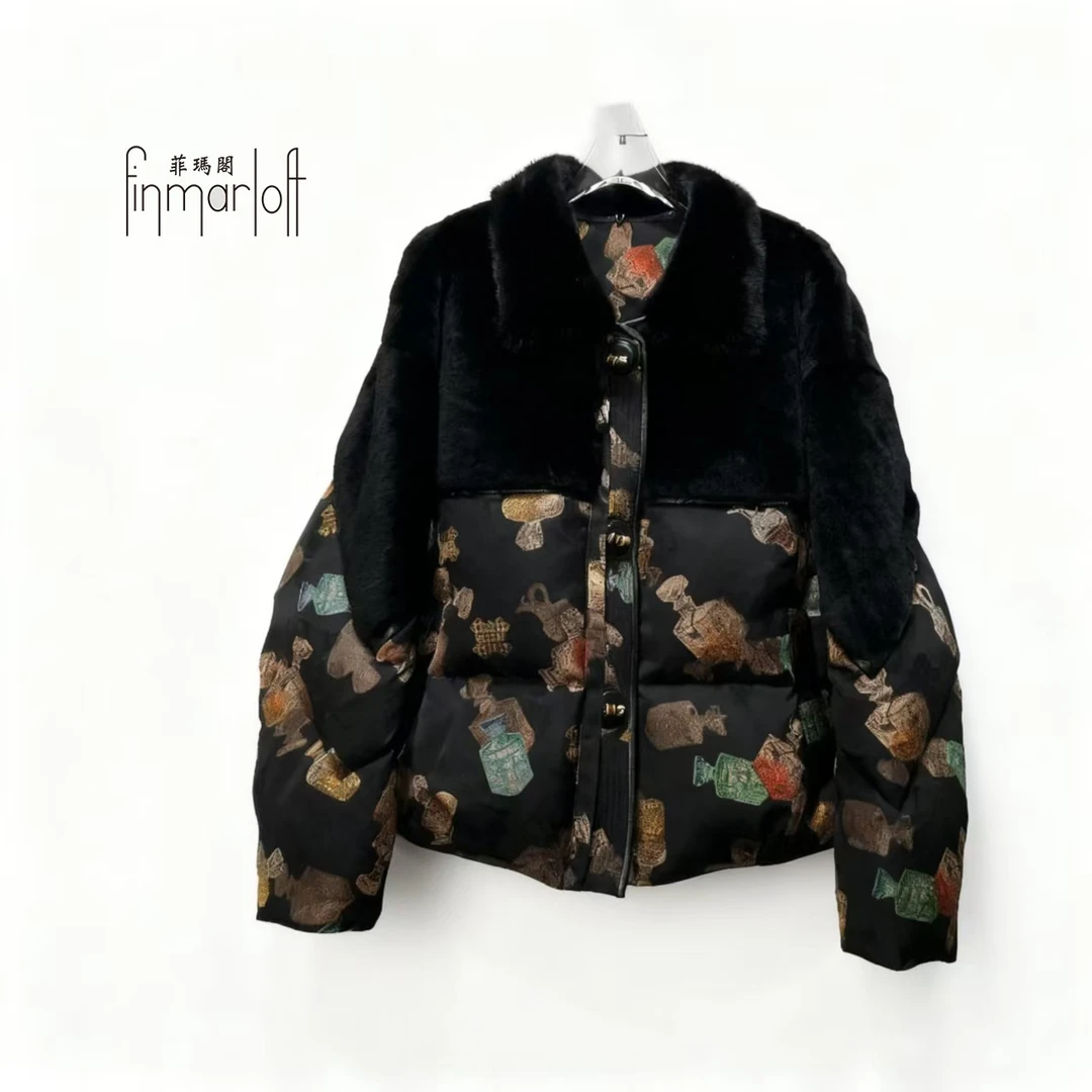 25223 复古印花皮草高端时尚休闲百搭