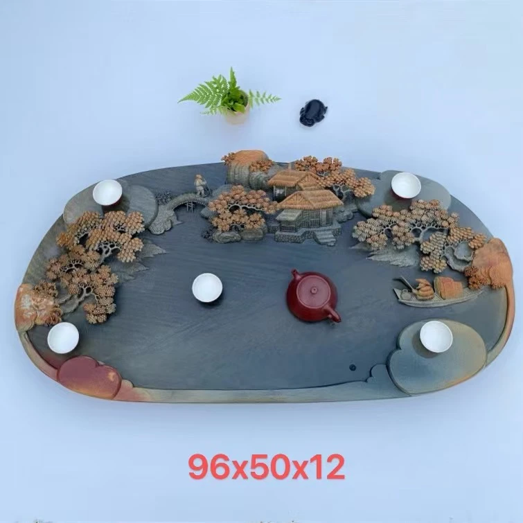 端砚石手工精雕茶盘