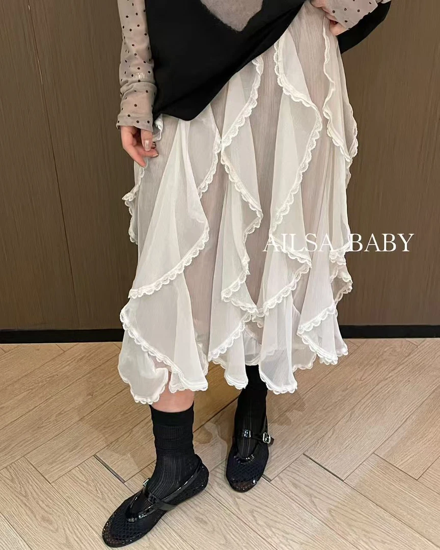 【AILSA BABY】（现货）欧货不规则蕾丝花边薄如蝉翼长纱裙/3801A