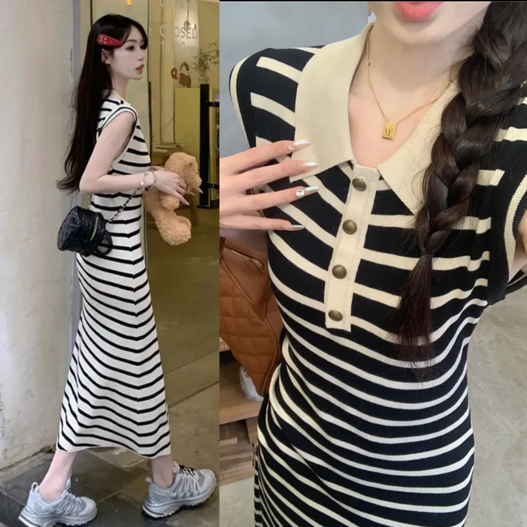 爆款针织裙针织长裙洋气夏季气质连衣裙女款新款无袖裙子时尚韩版