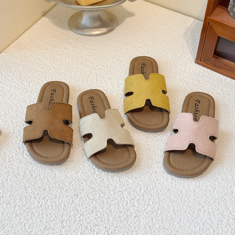 韩版儿童2025夏季新款露趾百搭软底外穿H拖慵懒时尚休闲女宝拖鞋