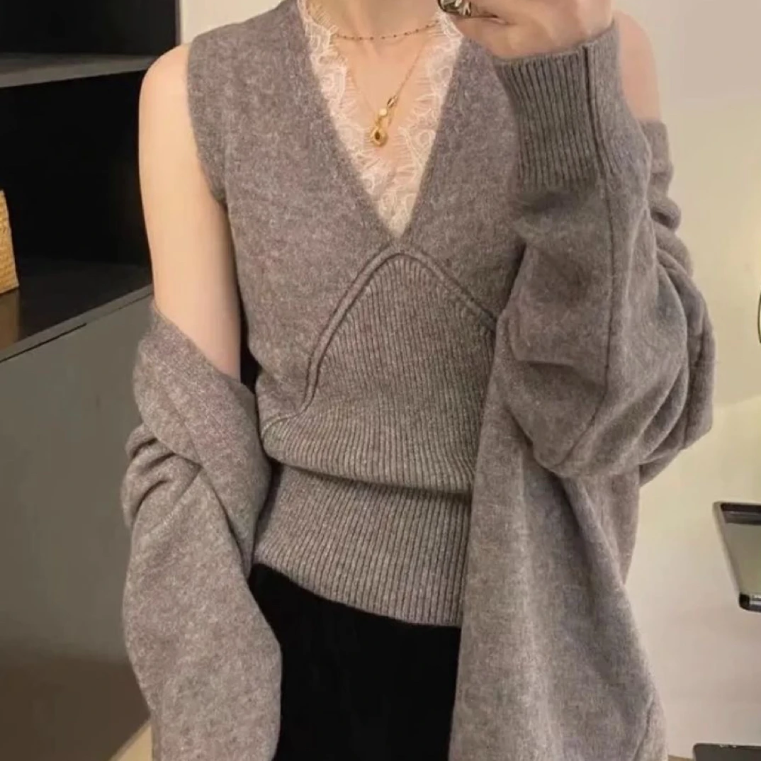 软糯慵懒风开衫背心两件套纯色外套女秋冬单穿毛衣新爆款套装显瘦