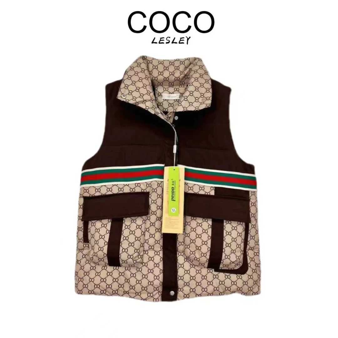 【COCOLESLEY】Y801轻奢老花拼接轻奢保暖时尚马甲女