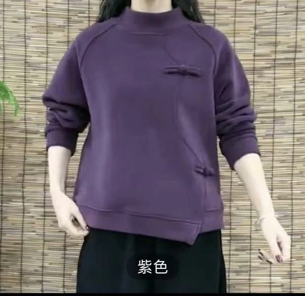 圆领国风盘扣德容卫衣宽松显瘦洋气上衣