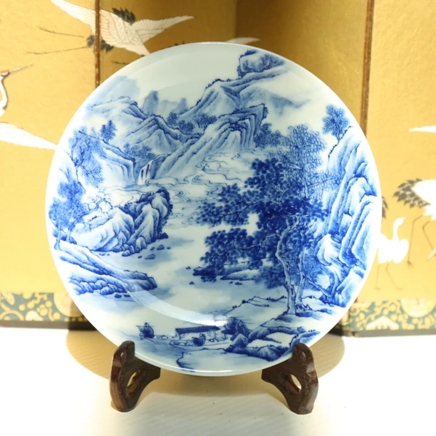 青花手工手绘赏盘陶瓷中式青花瓷盘子大号白瓷瓷盘壶承茶具茶周边