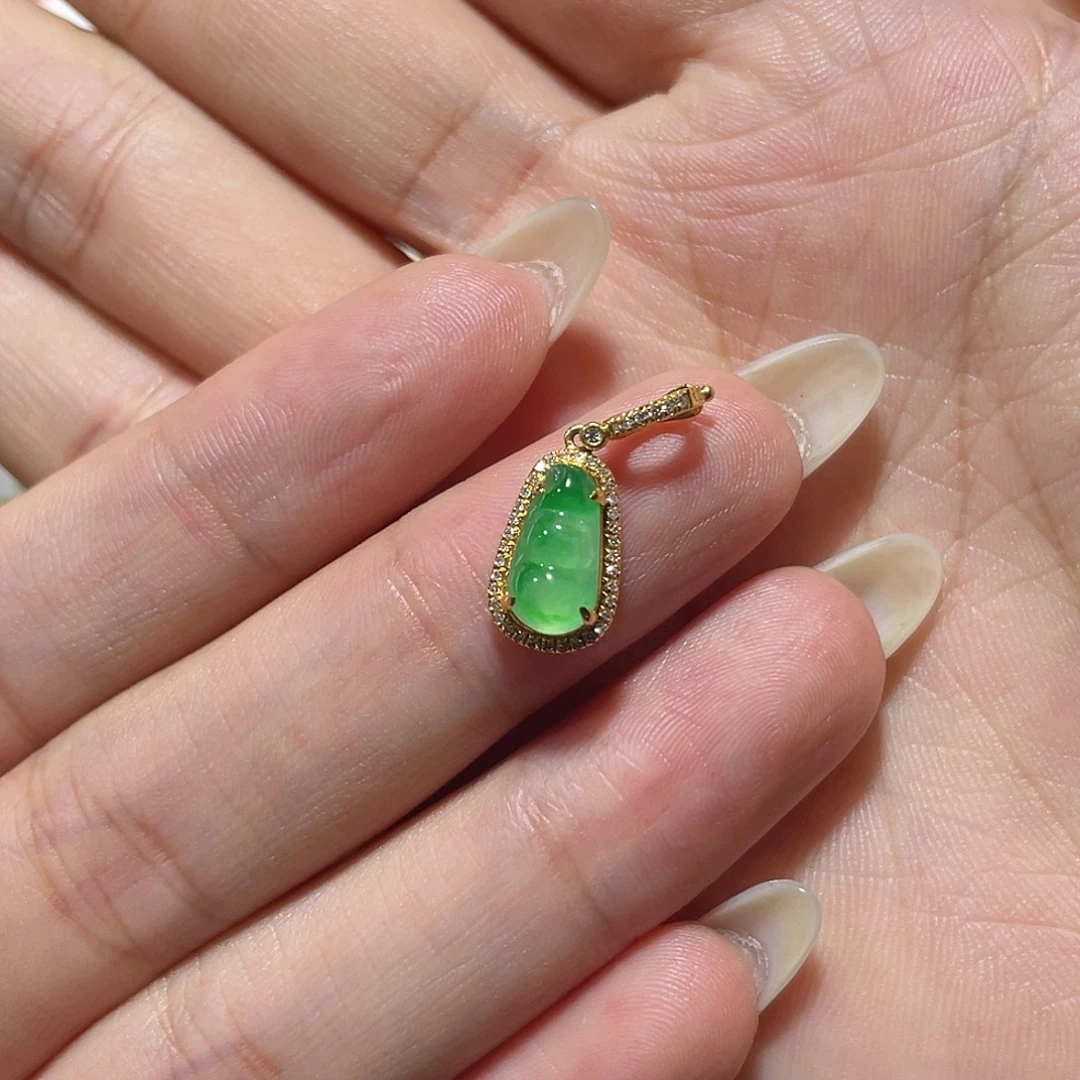 翡翠18K金镶嵌吊坠(不含链)