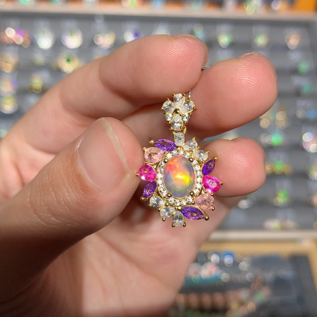 银S925镶嵌欧泊欧泊吊坠y