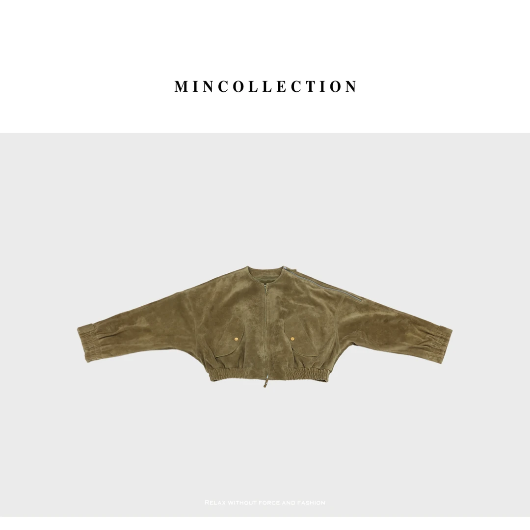 【年终折扣】反绒绿皮衣/巴恩风真皮夹克蝙蝠袖皮衣外套40339