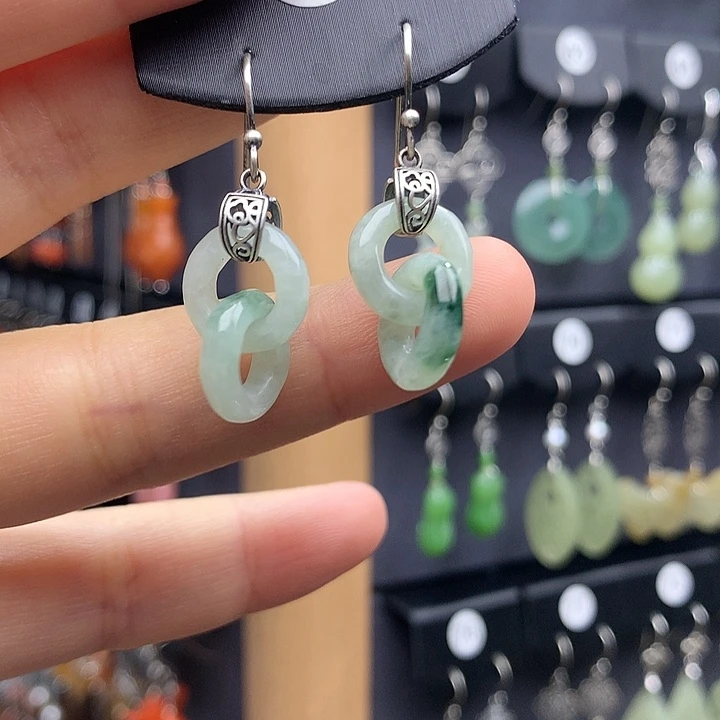 翡翠耳饰银S925镶嵌月****山55555