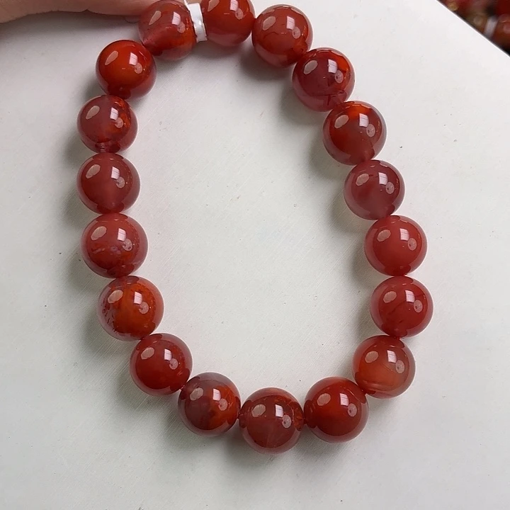 南红玛瑙未镶嵌手链牛血火焰圆珠单圈11mm