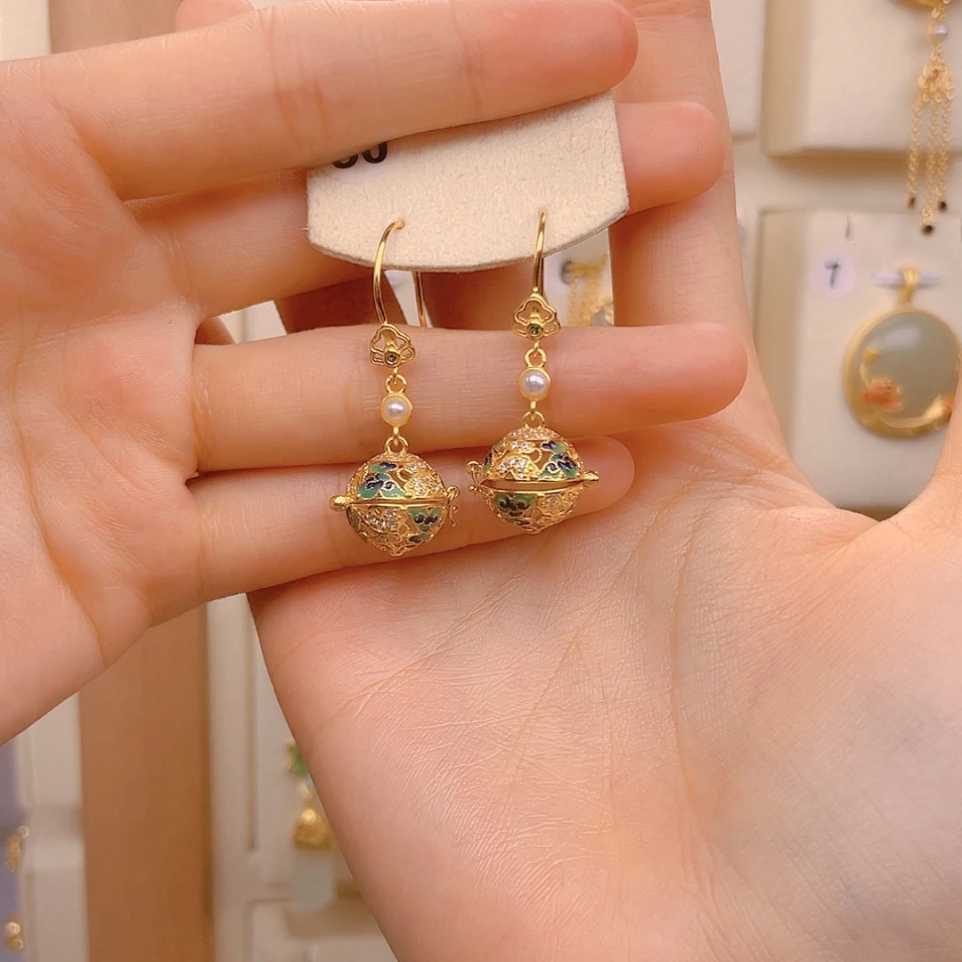 和田玉耳饰银S925镀金镶嵌