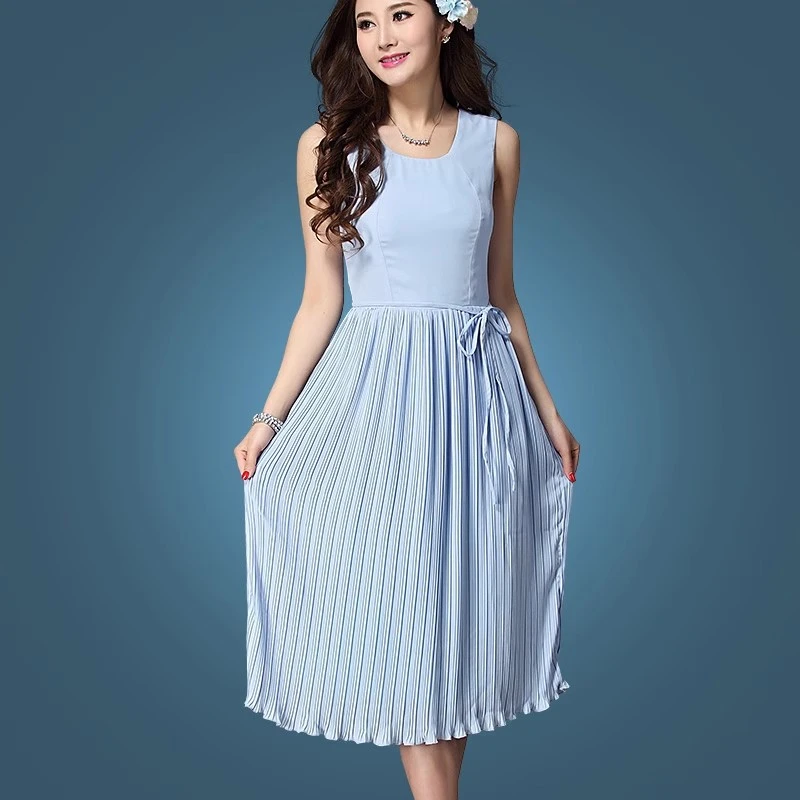 0232【偏小一码】无袖雪纺连衣裙淑女装