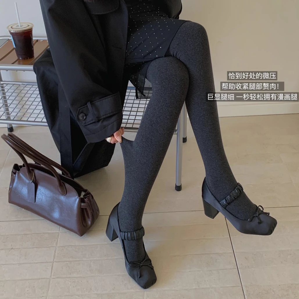 818加绒打底裤显瘦塑型强压收腹微压300克羊绒加棉连脚打底裤袜
