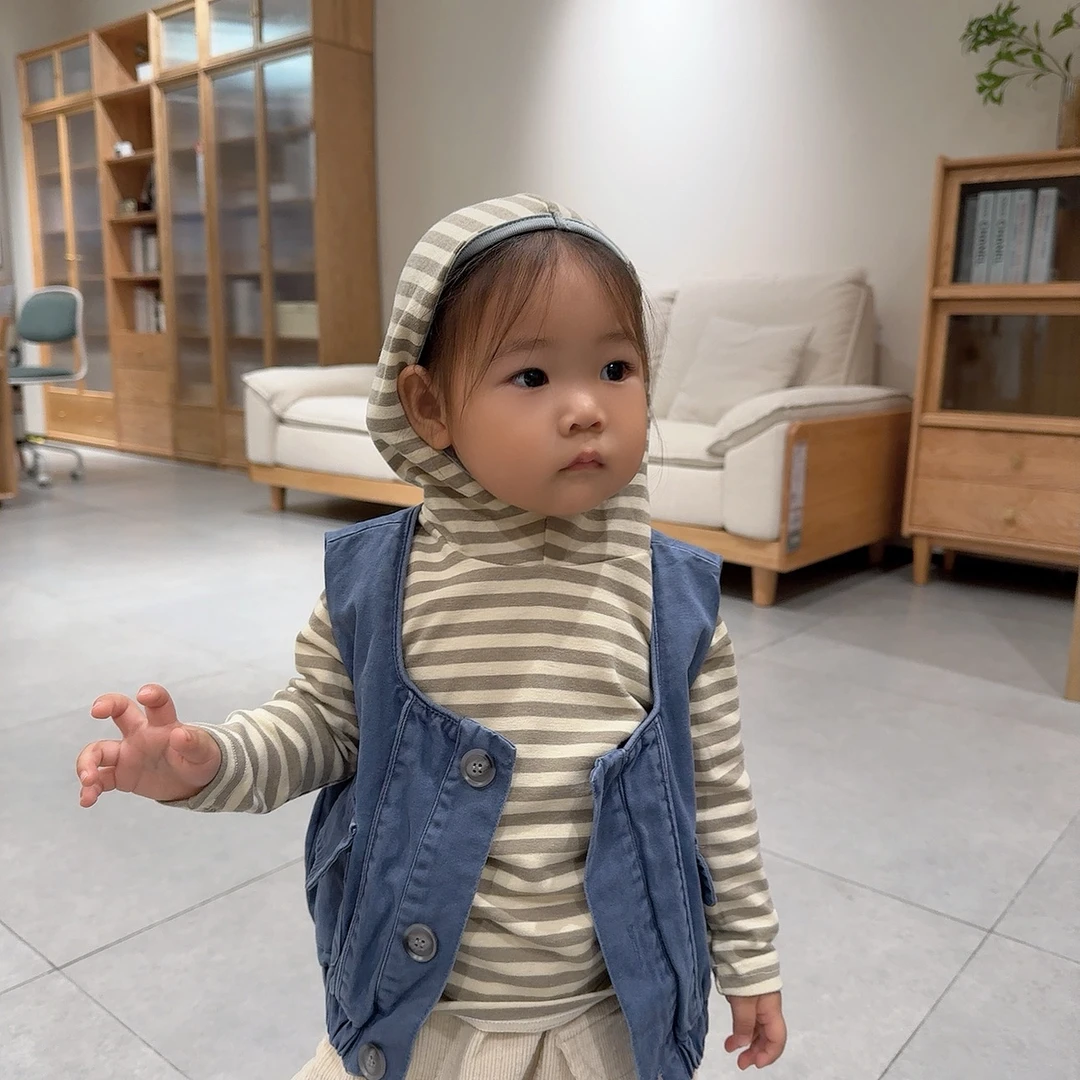 ins男女宝宝秋装衣服婴幼儿秋季百搭连帽卫衣外出条纹打底衫T恤潮