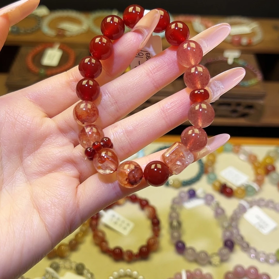 手串银S925镀金镶嵌水晶红1332