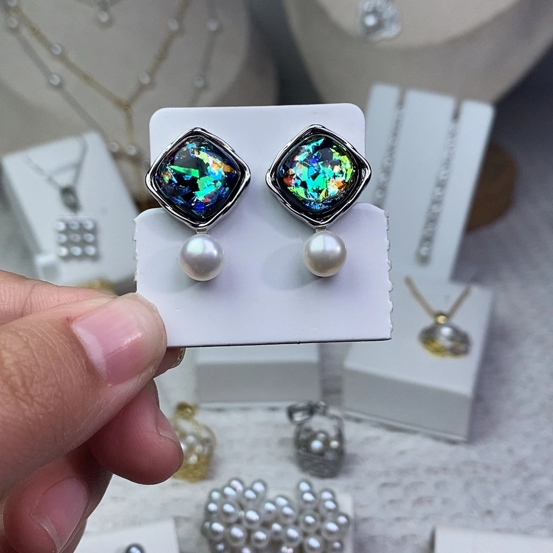 耳饰银S925镶嵌淡水珍珠