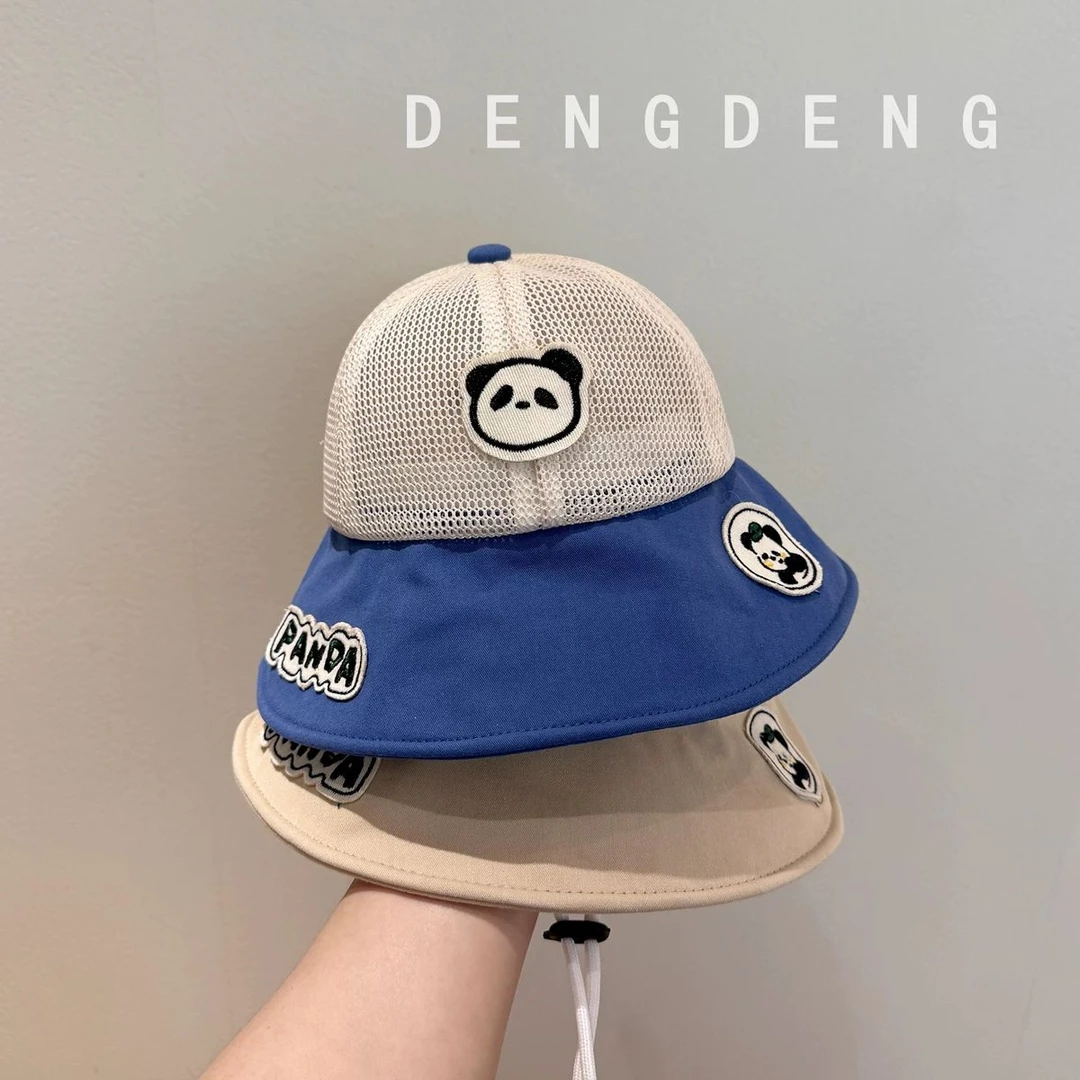 宝宝帽子夏季薄款透气网眼遮阳防晒渔夫帽男女童出游可爱大檐盆帽