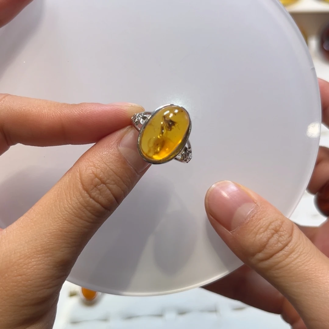 琥珀未镶嵌手镯萄**夭虫戒指3号
