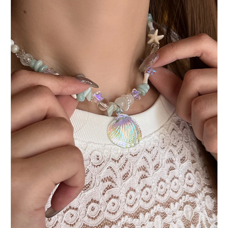 妖精的口袋炫彩贝壳吊坠项链2025年新款度假风海滩小众独特锁骨链