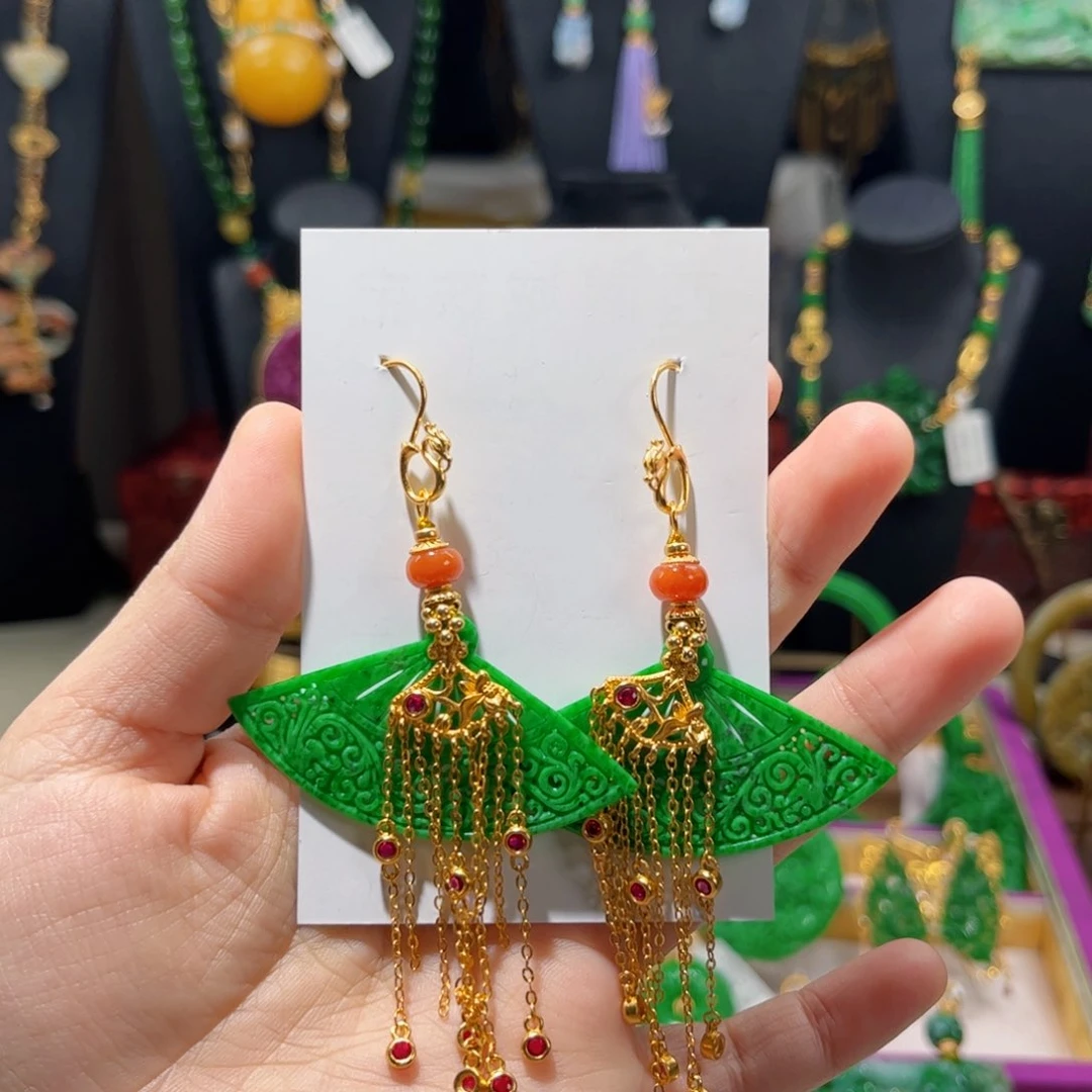 【闪购商品】翡翠耳饰未镶嵌 扇子