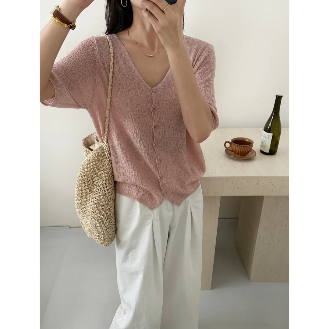 3271【V领软糯亲肤小开衫】春夏新品薄款针织披肩空调衫女士上衣