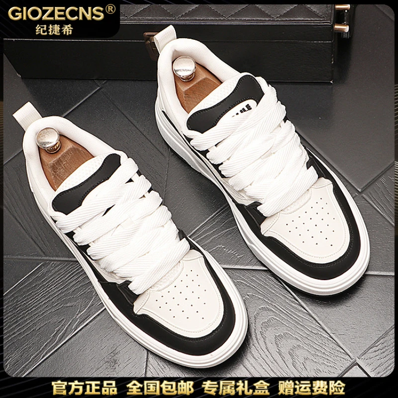 纪捷希板鞋男轻奢板鞋男士厚底增高鞋子透气新款时尚休闲鞋面包鞋