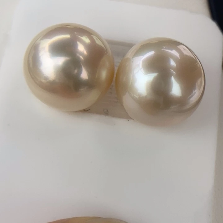 裸珠海水珍珠未镶嵌13.9mm金珠干枯玫瑰小极光对珠