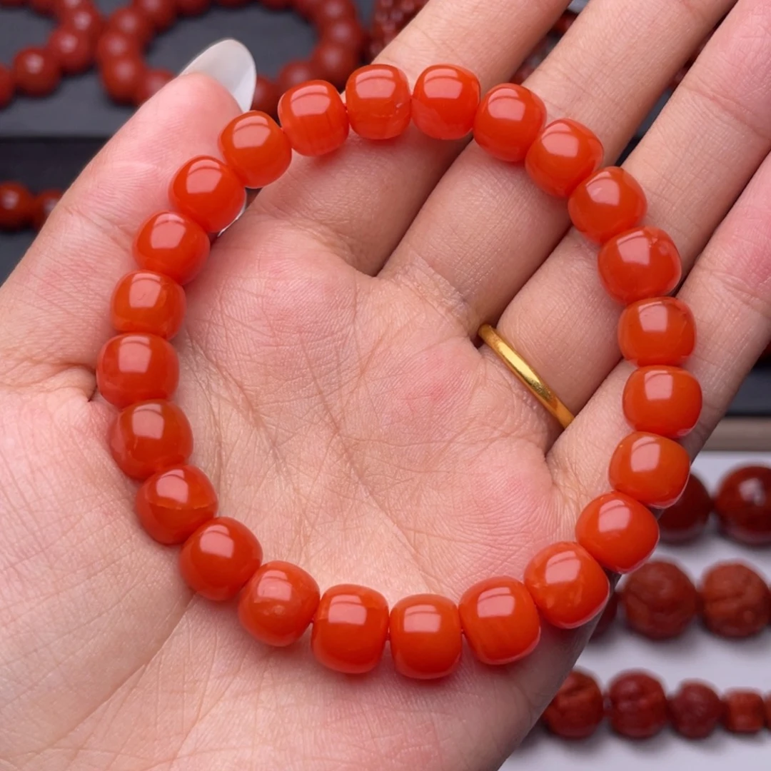 南红玛瑙未镶嵌手串Y9mm顶品杨柳柿子红老型手串