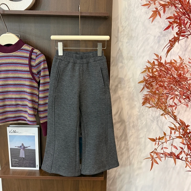 【现货】leomama女童卫裤25秋冬运动裤微喇喇叭裤保暖加绒女童裤字