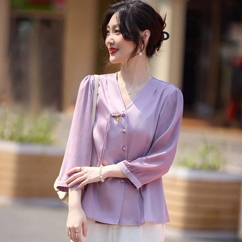 高贵妈妈春装洋气长袖小衫新中式T恤衫2025新款中年夏季防晒上衣