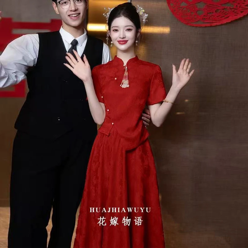 新中式国风提花订婚礼服2025夏季新款结婚婚礼敬酒服新娘订婚礼裙