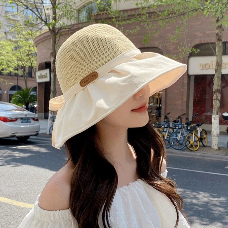 大帽檐遮脸渔夫帽女夏天遮阳帽韩版百搭出游防晒草编太阳帽子薄款