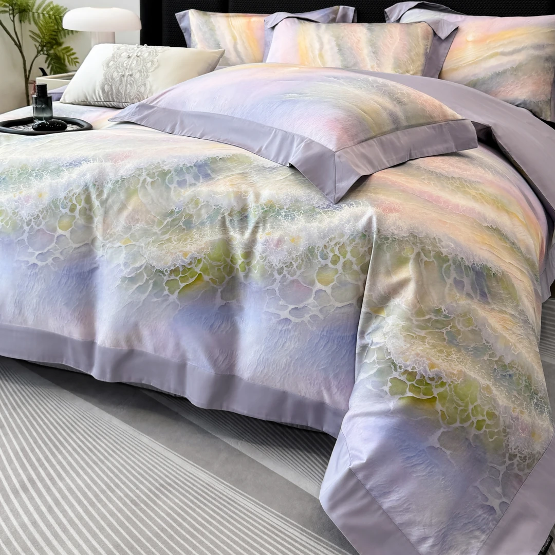 美作师轻奢高级感全棉活性印花四件套裸睡纯棉床单床笠床上用品